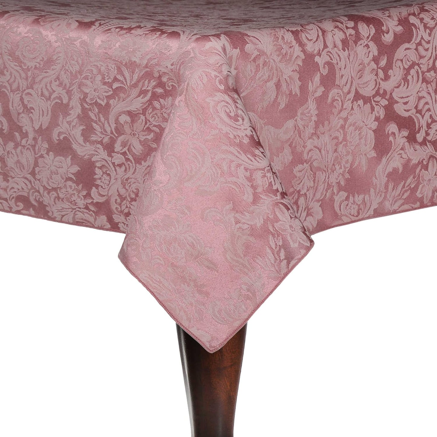 Ultimate Textile Miranda 60 x 120-Inch Rectangular Damask Tablecloth English Rose Pink