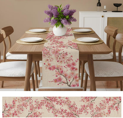 Table Runner 60 Inches Long, Peaches Branches Decorative Table Runner for Party Wedding Home Decor, Farmhouse Spring Botanical Pink Flowers Dresser Scarves for Bedroom Kitchen Tables Decor 13x60 Inch