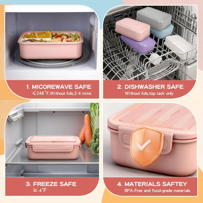 Bento Lunch Box Set for Women & Grils with Sppon & Fork, 1100ml Lunch Box with Lunch Bag, Bento Box for School, Work, Picnic, Leak Proof, BPA-Free, Microwave & Dishwasher Safe (Pink)