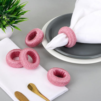 ALPHA Living HOME Napkin Rings for Dinner Table Set of 12 - Handmade Rayon Farmhouse Table Decor, Boho Chic Wedding Accessories, Holiday Party Decor, Dining Table Setting (Pink)