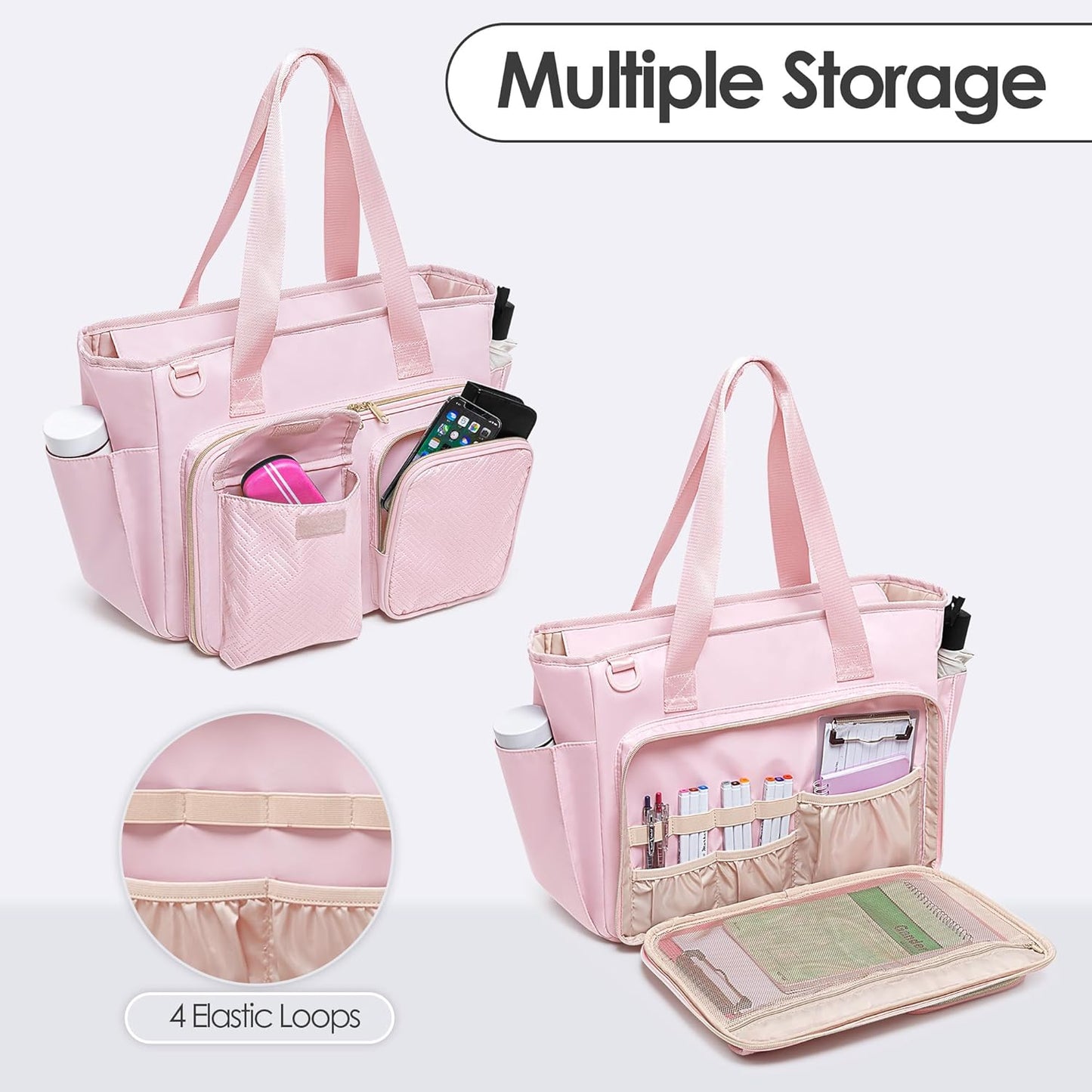 Fasrom Teacher Tote Bag with Laptop Compartment, Teacher Work Bag for Women and Teaching Supplies, Pink (Patent Design)