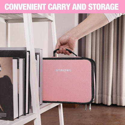 WORKPRO Pink Tool Set - 100 Pieces Pink Tool Kit with Easy Carrying Pouch, Household Tool Kit for Home, Apartment, Office, College, Perfect for DIY Projects, Home Maintenance - Pink Ribbon
