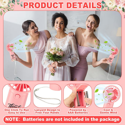 24 Set Wedding Mini Fans for Guests Portable Handheld Fans Thank You Cards Organza Bags with 1 Pcs Love Is Hot Wooden Table Sign Bridal Shower Favors for Summer Wedding Outdoor(Pink Rose)