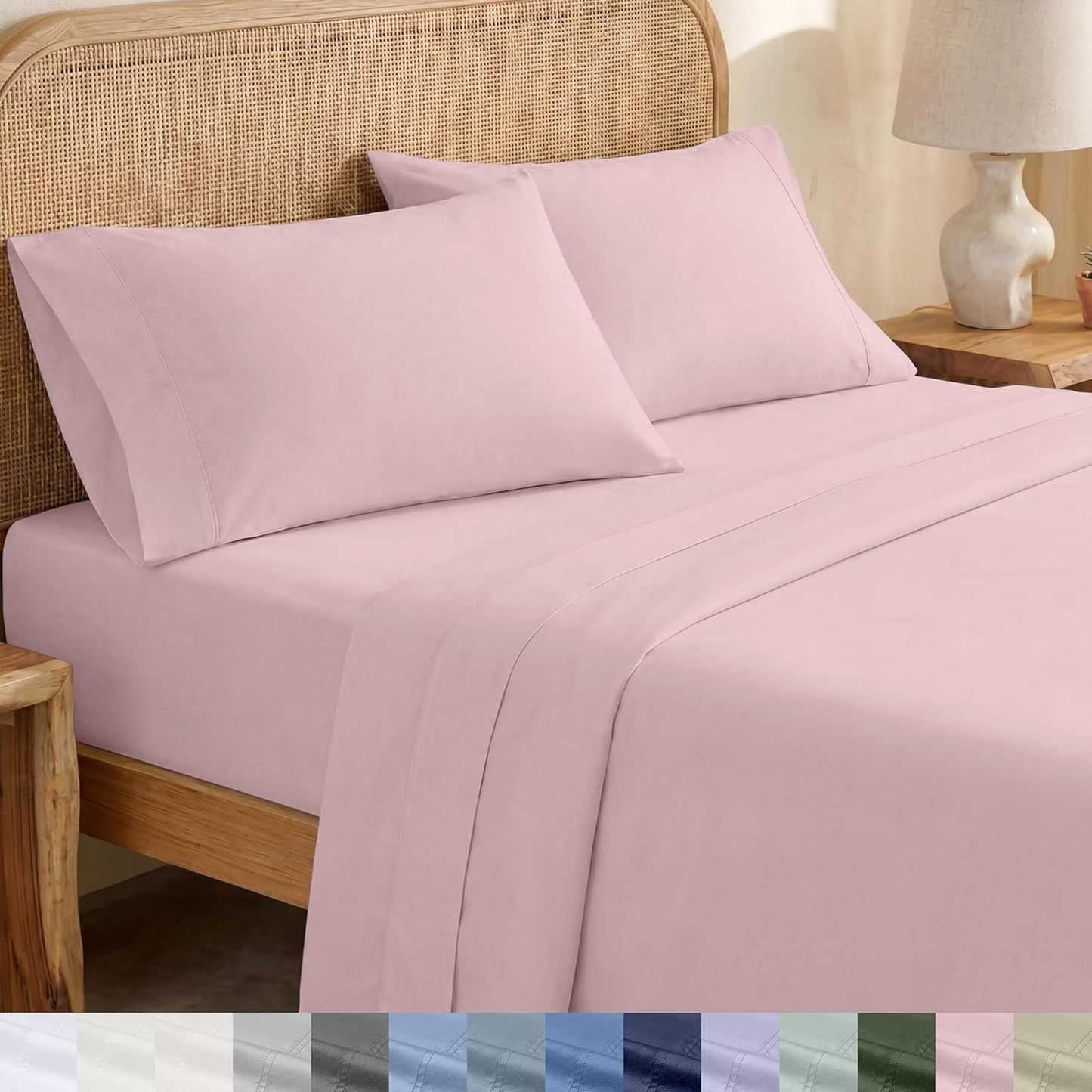 California Design Den California King Sheets Set - Soft 100% Organic Cotton, Deep Pockets, Crisp Percale Cotton Sheets, Breathable and Durable Bedding Set (Pink - Chalky Tone)