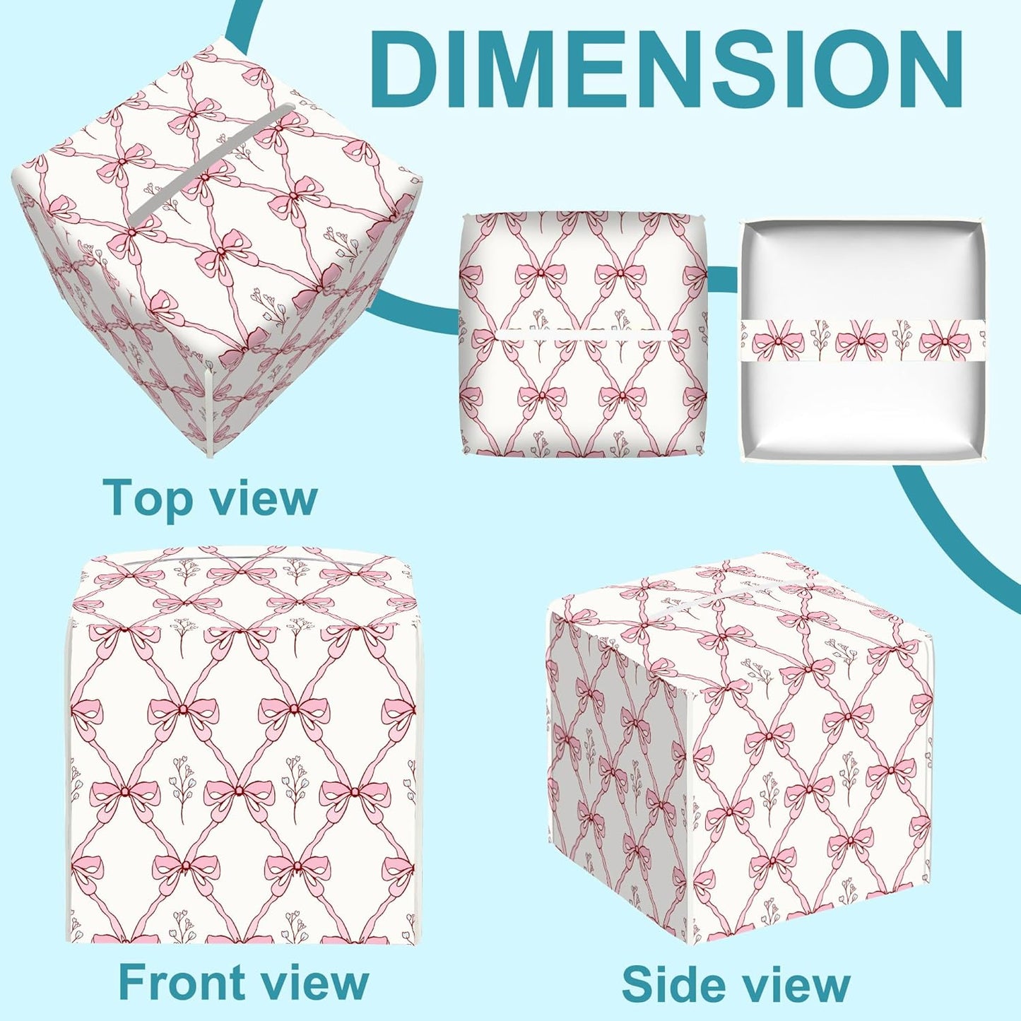 Vintage Retro Pink Ribbon Tissue Box Cover Square,Leather Tissue Holder,Waterproof Leather Facial Paper Organizer Tissue Box Cover for Home Office Bathroom Vanity Countertop,5.2" x 5.2" x 5.2"