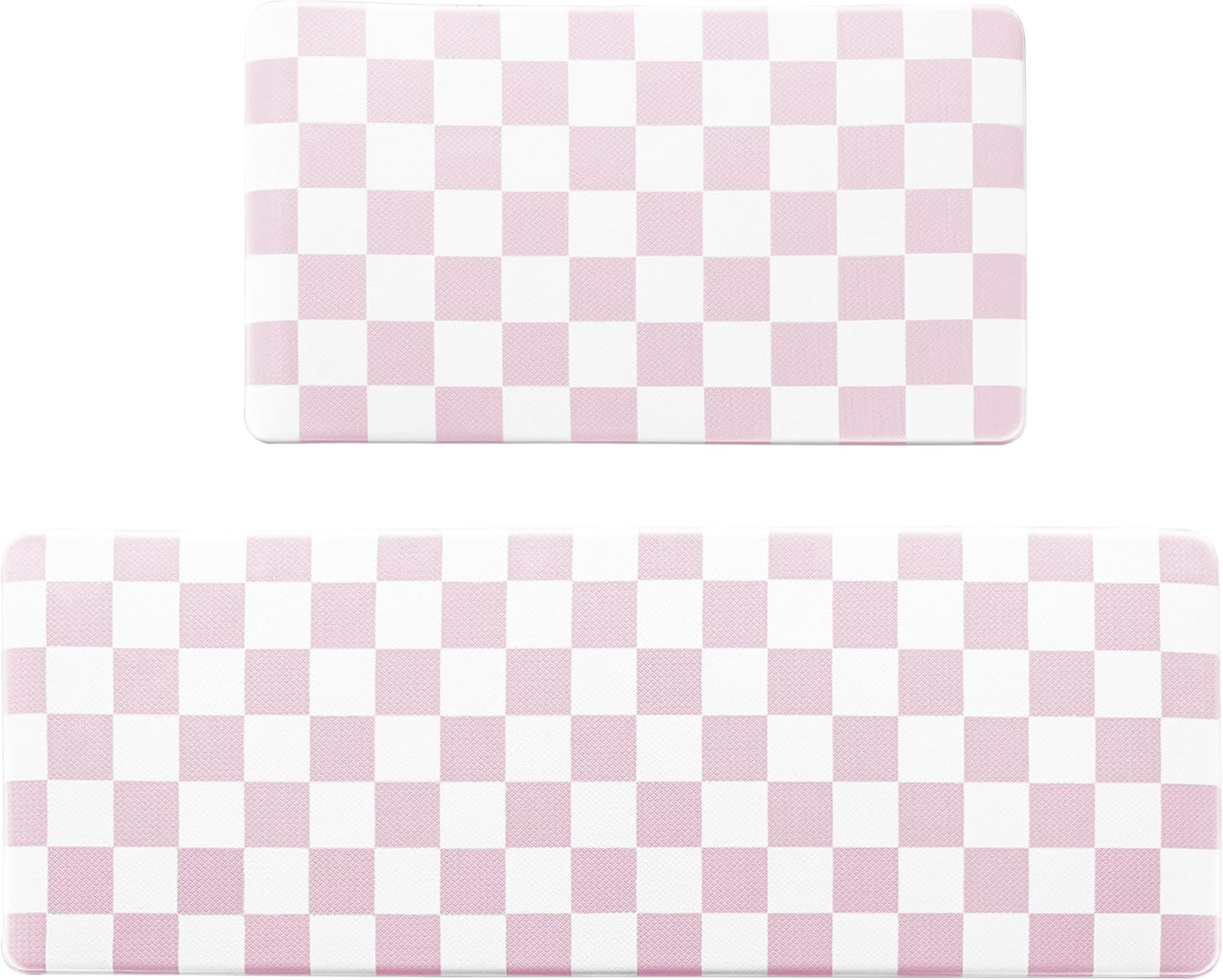 Pink Checkered Grid Checkerboard Kitchen Rug Sets [2 PCs], Anti-Fatigue, Waterproof Non-Slip Kitchen Mats Heavy Duty Ergonomic Comfort Foam Rug for Floor, Home, Laundry,Easter 17"x29"+17"x47"