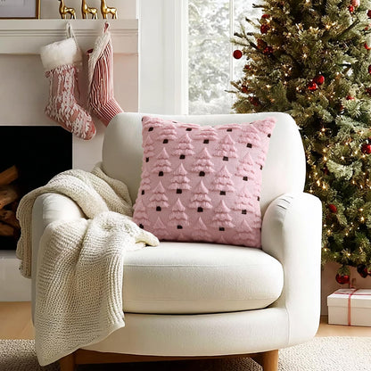 MIULEE Christmas Tree Decorative Pillow Covers Faux Fur Wool Throw Pillows Soft Plush Cushion Covers Set of 2 Xmas Home Decor Winter Holiday for Sofa Couch Livingroom Bed 18x18 Inch Pink