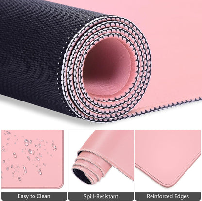Dapesuom Keyboard Wrist Rest Mouse Pad Set, 4Pcs Extended Large XXL Gaming Mousepad + Mouse Wrist Cushion + Memory Foam Keyboard Wrist Support + Cup Coaster, Pink 31.5x15.7in Desk Pad for Home Office