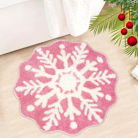 Christmas Bath Rugs for Bathroom - Pink Snowflake Shape Bathroom Rug,Soft and Absorbent Bath Mats,Non-Slip Rug for Shower Bath and Bedroom,Christmas Decoration Gifts(26in x 26in)