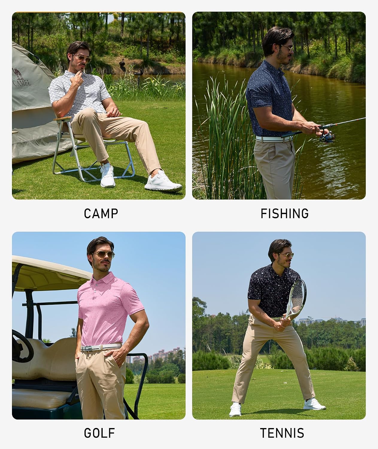 ZITY Mens Golf Polo Shirts Short Sleeve UPF 50+ Performance Moisture Wicking Print Pattern Casual Collared Golf Shirt for Men