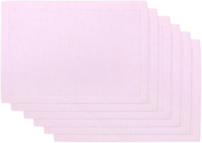 Urban Villa Placemats for Dining Table 100% Cotton Placemats 14''x20'' Over Sized Tablemats Set of 6 Placemats Hemstitch Pink Tablemats for Family Dinners Wedding Parties Placemats