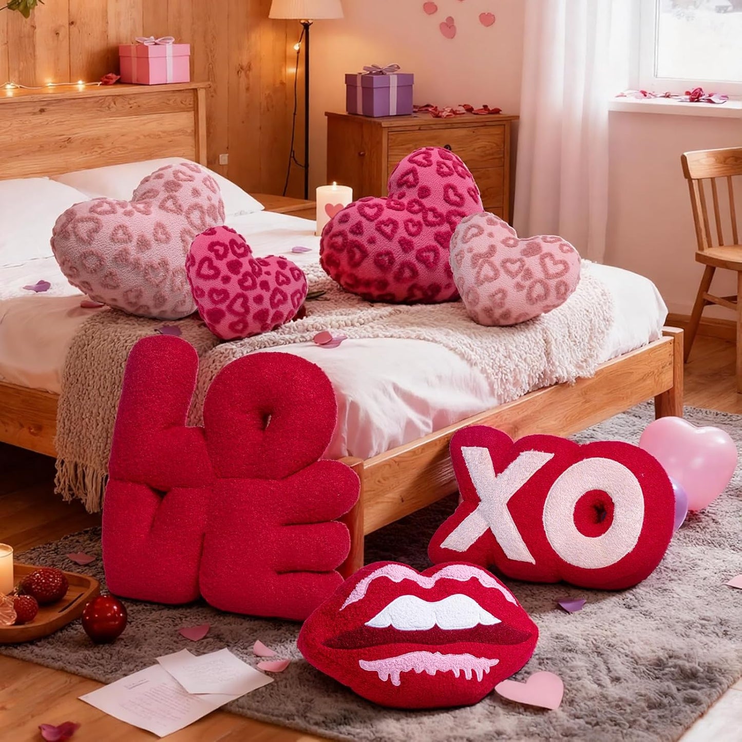 Lanpn Valentines Day Heart Pillows 2Pcs, Love Heart Shaped Pillow Plush Throw Pillow Decorative Cushion for Holiday Home Party Couch Bed Sofa Valentine's Day Decor (Light Pink,16.5x12in/14x10.5in)
