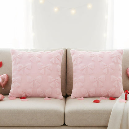 phnydreg Pack of 2 Pink Bow Throw Couch Pillow Covers 18x18in Plush Faux Fabric Pillowcases for Living Room Couch Bed Sofa Decor