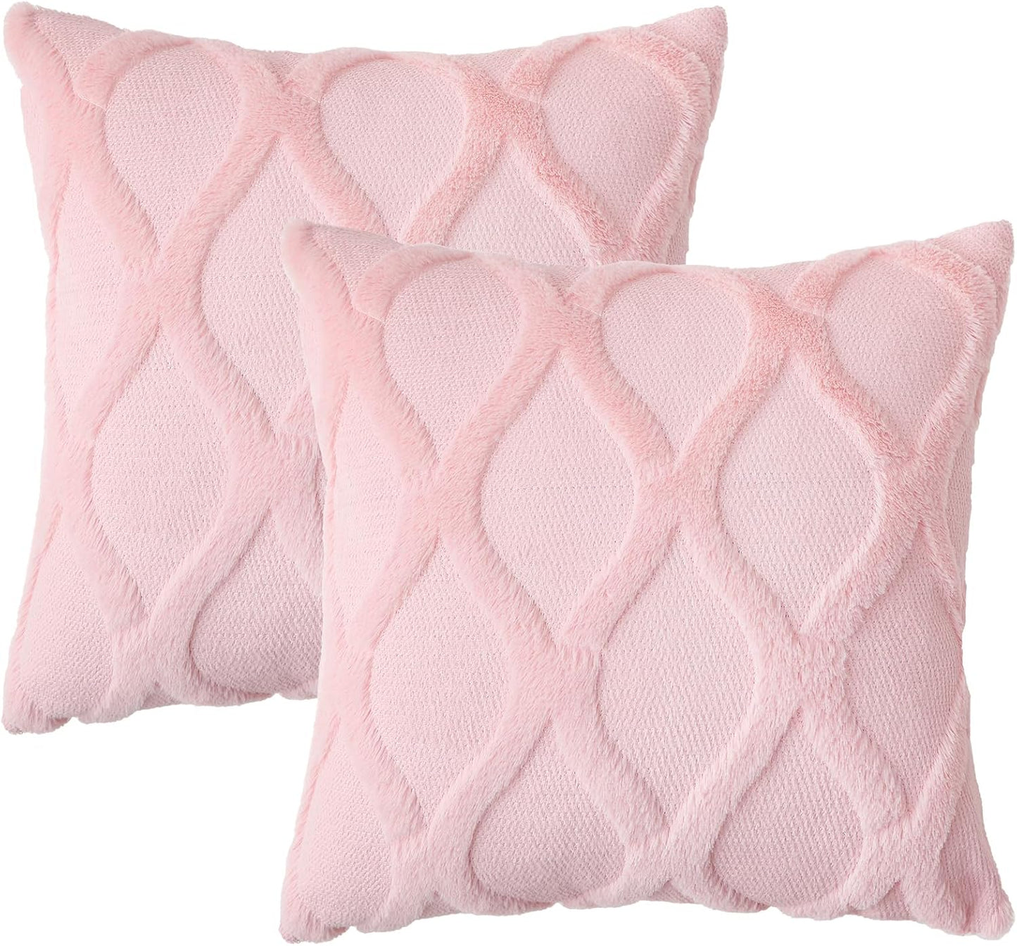 decorUhome Summer Throw Pillow Covers 18x18 Inch Set of 2, Soft Plush Faux Fur Wool Light Pink Accent Couch Pillow Covers for Modern Farmhouse Bed Sofa Living Room