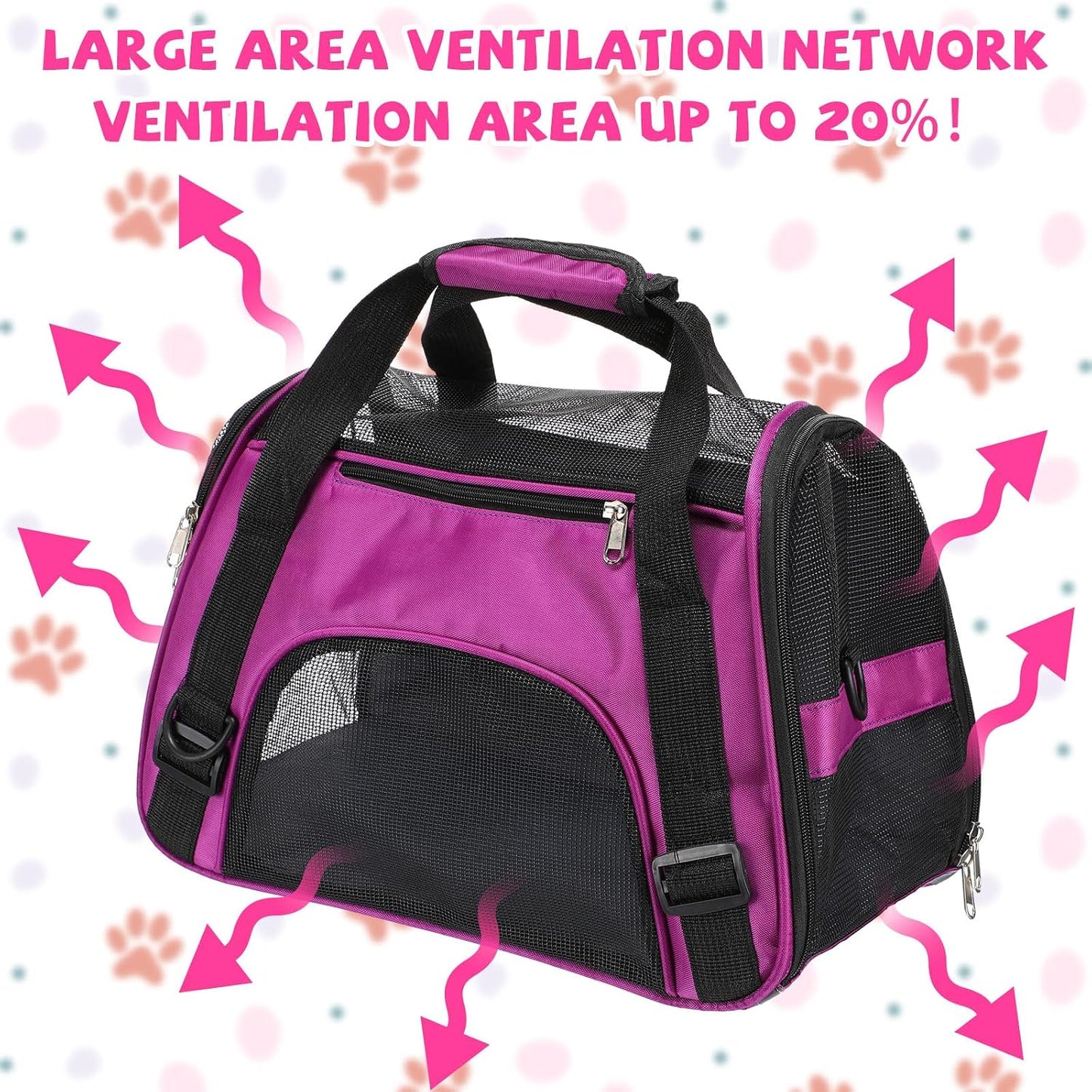 2 Pcs Pet Carrier, Soft Sided Pet Travel Carrier for Cats, Airline Approved Kitty Portable Dog Bags for Traveling Little Dogs, Rabbits, Puppy, Cat(M,Pink, Purple)