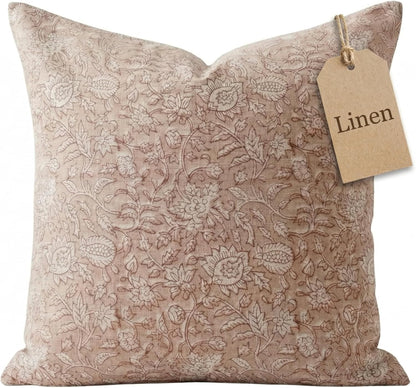 Linen Throw Pillow Covers 20x20 inch Blush Pink Decorative Pillow Covers for Living Room, Bedroom