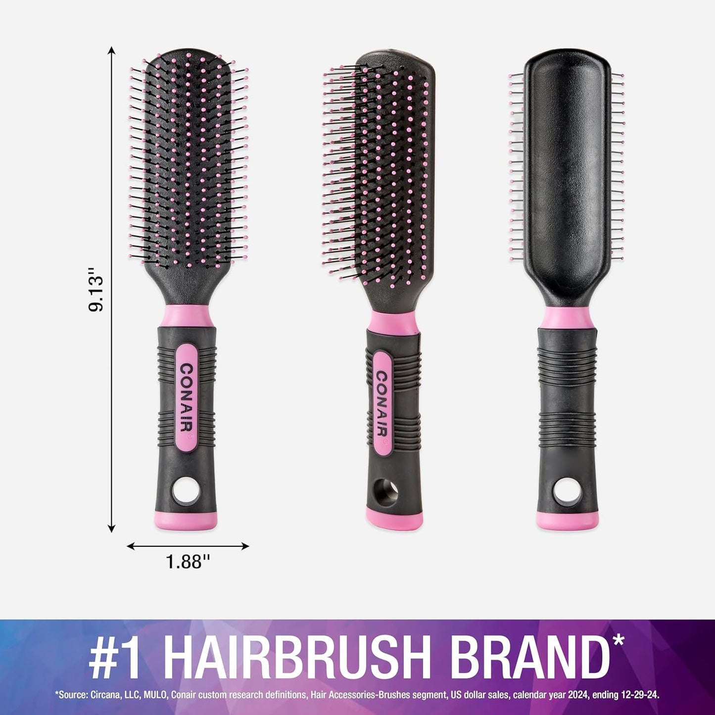 Conair Salon Results Hairbrush - Hair brush for Men and Women - Detangling - suitable for all hair types -features Nylon Bristles - Pink/Black
