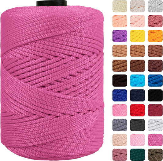 CAMAL Polypropylene Cord 3mm 185 Yards Colorful Polyester Yarn Handmade Knitting Thread Macrame Cord 3mm for Crochet Bags, DIY Crafts, Plant Hangers, Making Macrame Project(Medium Pink)