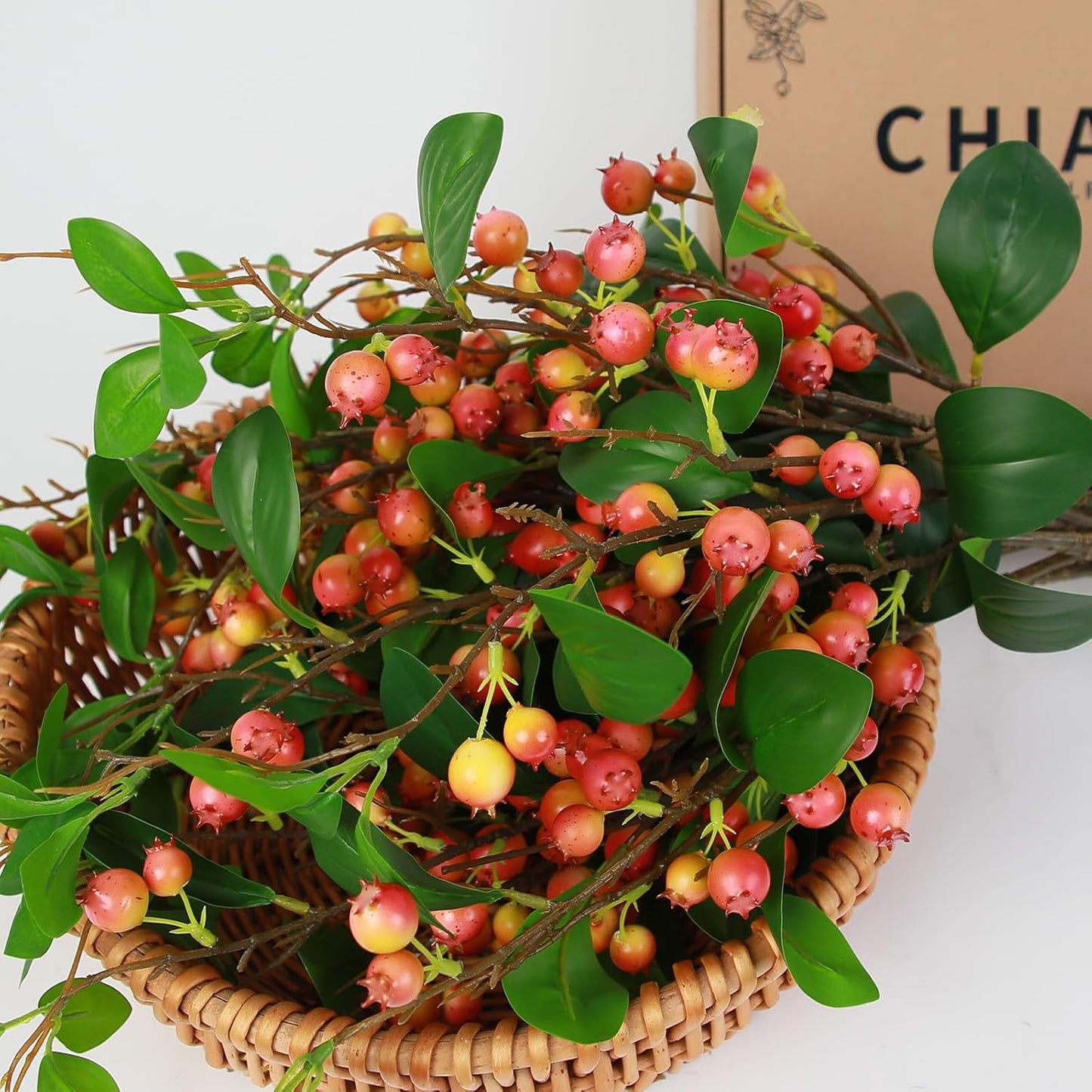 CHIAVE Artificial Plants Simulation Flowers Faux Berries Lifelike Hawthorn Branches for vases- 8 pcs -Peach Pink