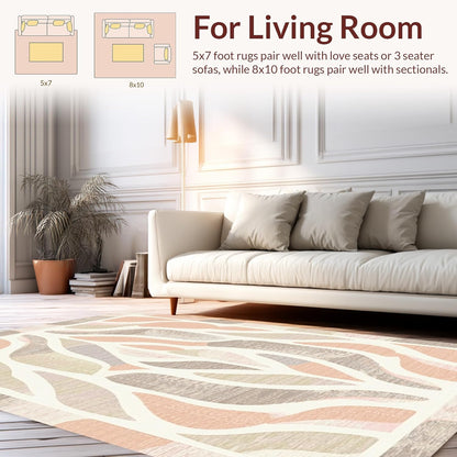 Flatwoven High Traffic Area Rug 4x6, Dynamic Arc Motif with Fluid Lines and Playful Rhythm Design, Non Slip, Stain Resistant, Washable Area Rugs for Living Room, Bedroom (Peach, 4x6)