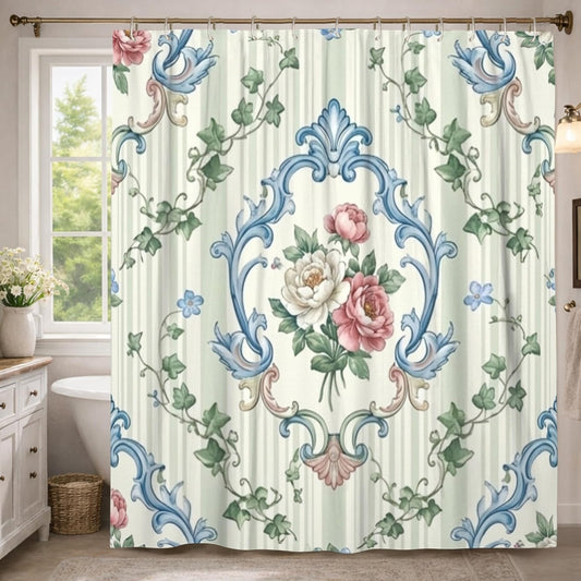 Rose Shower Curtain, Classic Elegant Ivy Vine Spring Pastel Peach Waterproof Fabric Toile Cloth Shower Curtains for Bathroom Bathtub Apartment Decor 54x78 Inch