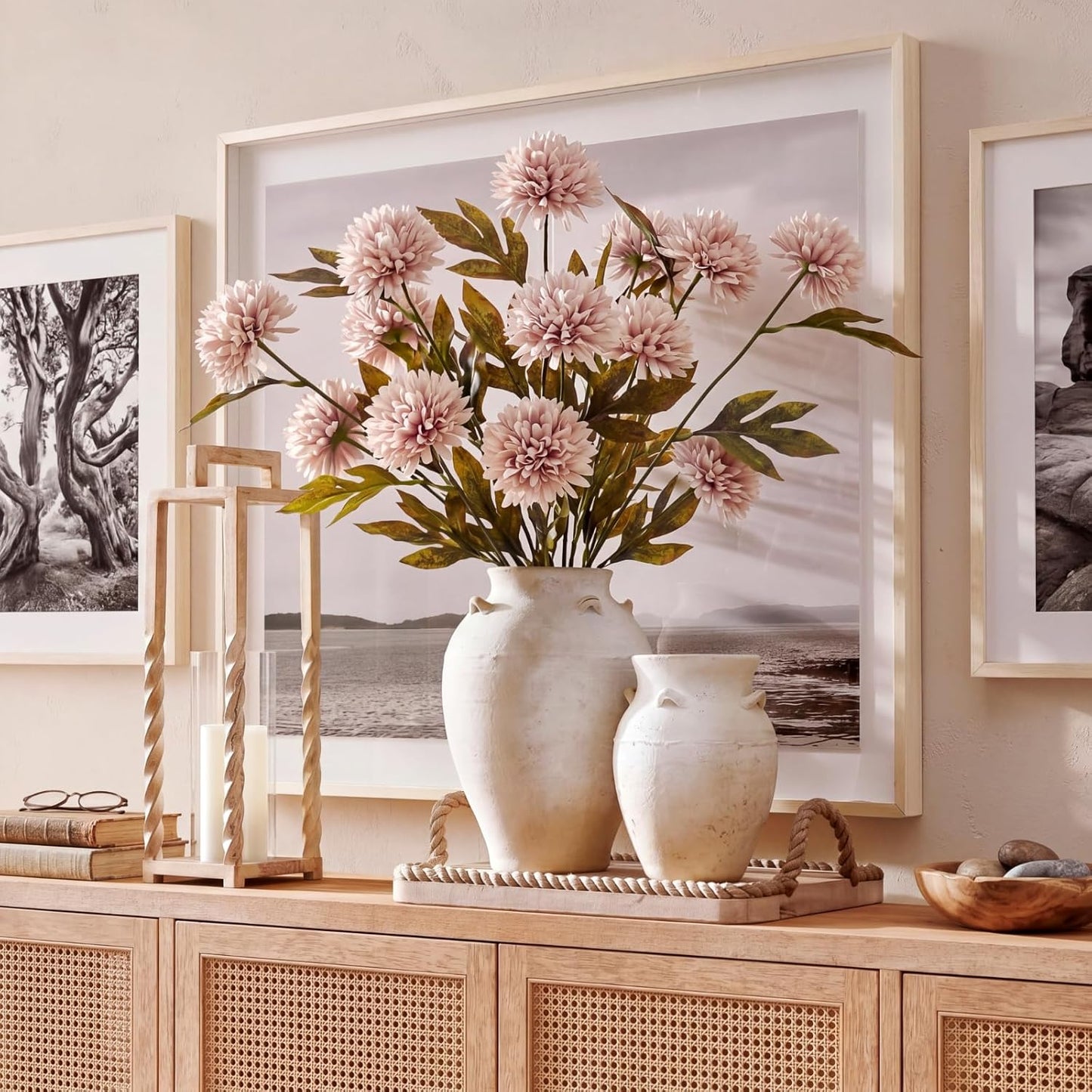 Knitgrip 8 Pcs Faux Silk Pom Pom Mum Artificial Chrysanth Flowers for Vase Faux Chrysanthemum Branches with Stems for DIY Bouquet Centerpieces Wedding Arrangements Mothers Day Decor(Gray Pink)