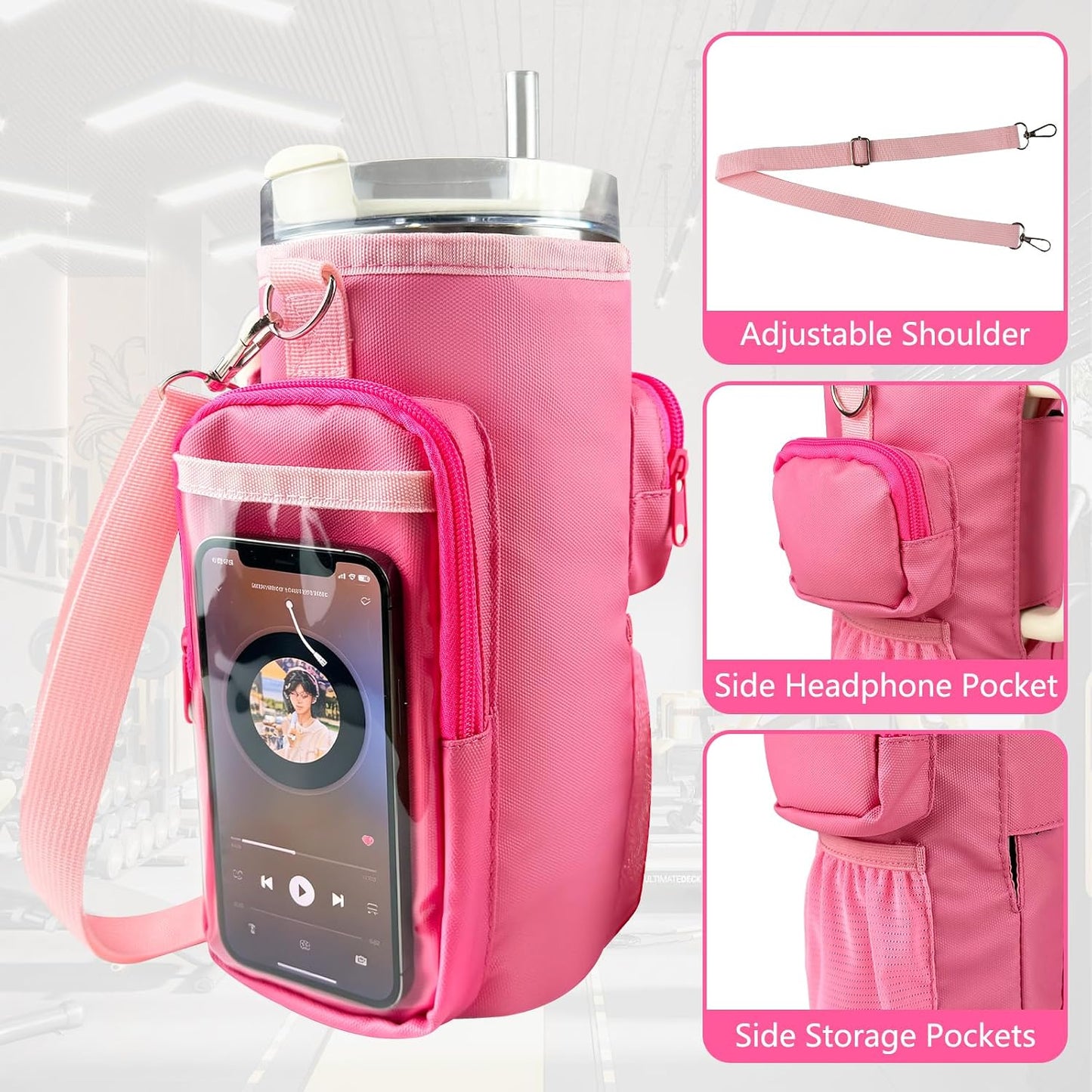 Magnetic Gym Bag, Magnetic Water Bottle Holder for Stanley, Gym accessories, Gym Gifts for Women and Men (PNK, 40 OZ)
