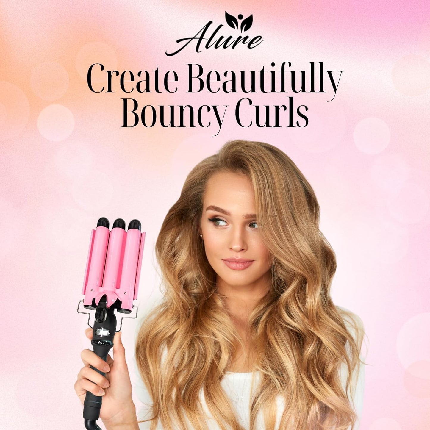Alure Three Barrel Curling Iron Wand Hair Waver with LCD Temperature Display - 1 Inch Ceramic Tourmaline Triple Barrels, Dual Voltage Crimp