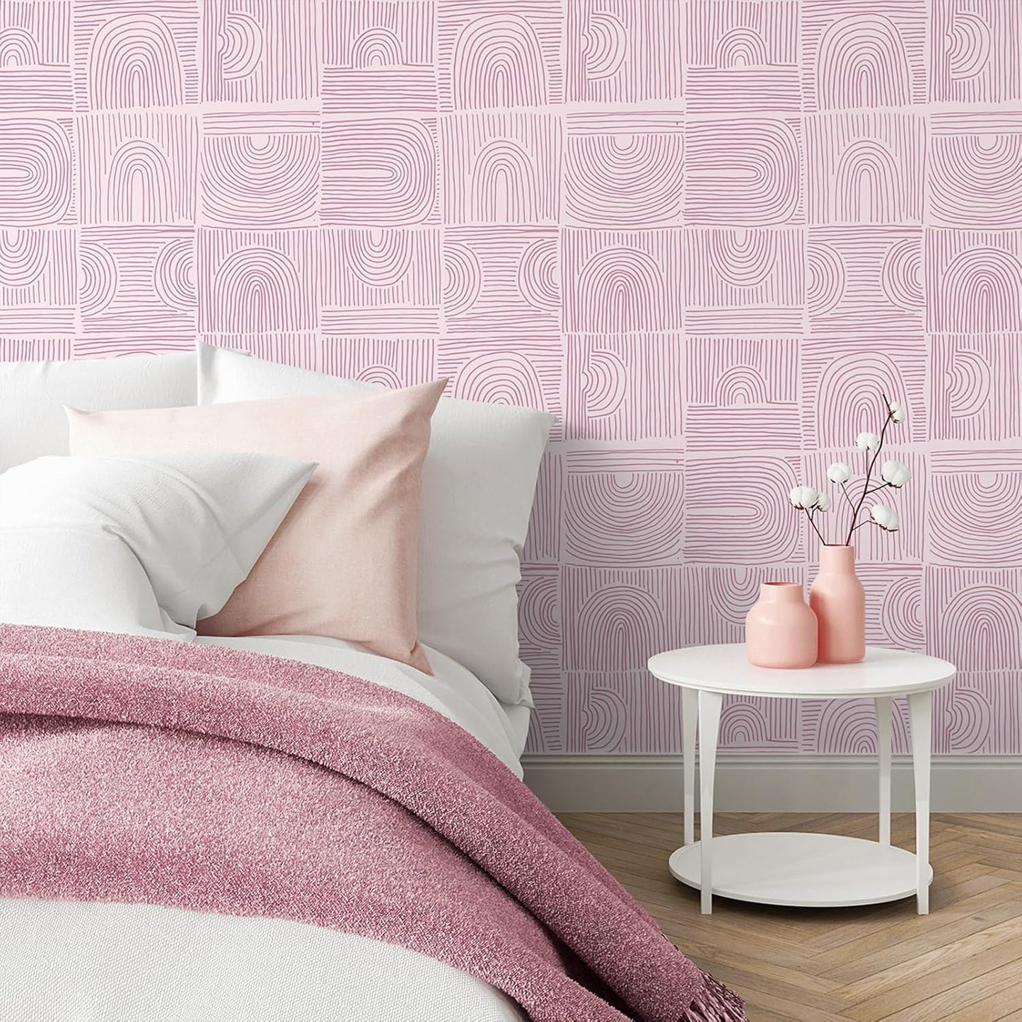 VEELIKE Pink Geometric Peel and Stick Wallpaper Boho Geometric Wallpaper for Bathroom Bedroom 17.7''x118'' Abstract Art Deco Wallpaper Removable Prepasted Pink Contact Paper for Cabinets Drawers