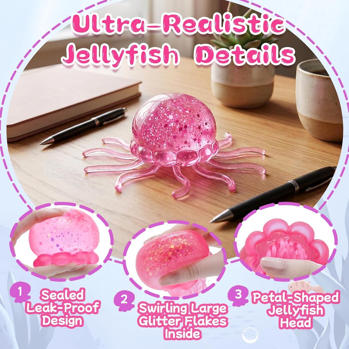 Jellyfish Squishy Squeeze Toys for Boys Girls, Ultra Soft Sensory Fidget Toys for Kids Adults, Slow Rise Stress Balls Stress Relief for Autism, Office Desk Toys Party Favors Birthday Gifts (Pink)