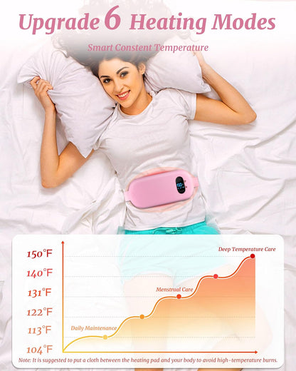 Portable Heating Pad, Upgraded Cordless Electric Fast Heating Pad for Back Belt 6 Heat 6 Vibrating Modes Gifts for Women Girls Her Girlfriend Pink