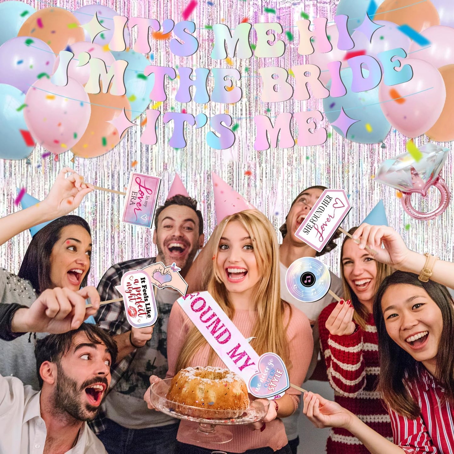 Bachelorette Party Decorations Its Me Hi Im The Bride Its Me Banner Pink Tinsel Foil Curtains Bride to Be Sash and Veil Bridal Photo Props Bachelorette Balloons Bridal Shower Fecorations
