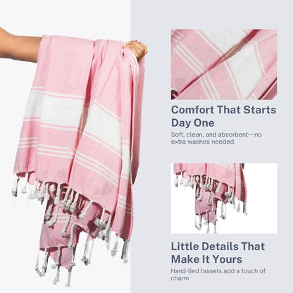 Cotton Turkish Beach Towel with Towels Oversized 36"x72" Pool Absorbent Extra Large Quick Dry Sand Travel Towel (Pink, 4 Pack)