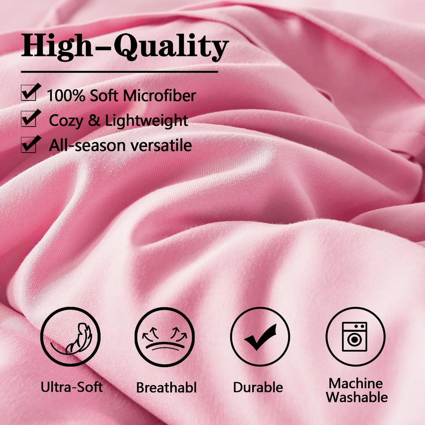 Yogeneg Full Size Comforter Set 7 Piece Bed in a Bag,Grid Pinch Pleat Pink Bedding Set,Striped Textured Soft Microfiber Comforter with Sheet Set,All Season Complete Bed Set(Pink,Full)