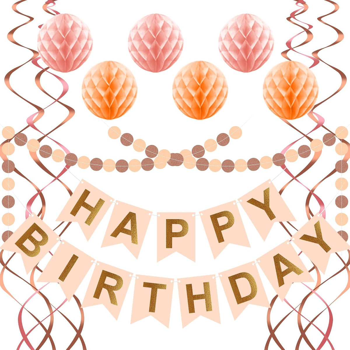 Pink Peach Birthday Decorations - Happy Birthday Banner Peach Birthday Party Decorations, Pink birthday Supplies Birthday Party Decorations for Women Girls
