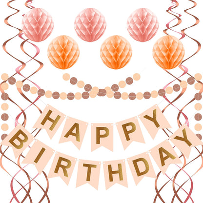 Pink Peach Birthday Decorations - Happy Birthday Banner Peach Birthday Party Decorations, Pink birthday Supplies Birthday Party Decorations for Women Girls