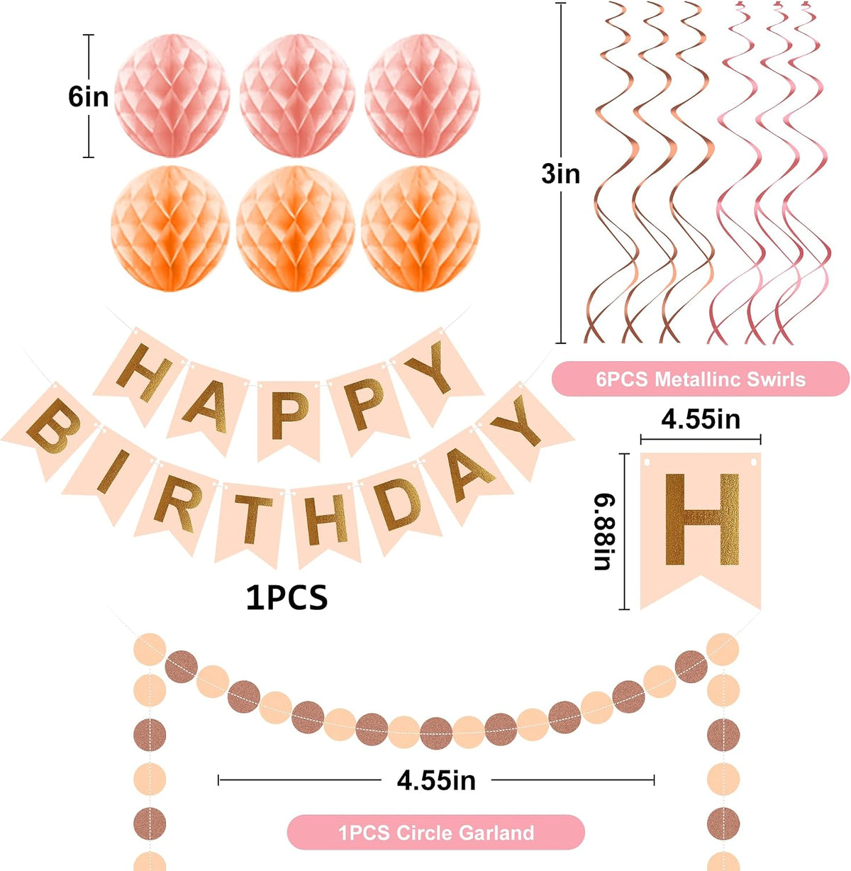 Pink Peach Birthday Decorations - Happy Birthday Banner Peach Birthday Party Decorations, Pink birthday Supplies Birthday Party Decorations for Women Girls