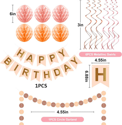 Pink Peach Birthday Decorations - Happy Birthday Banner Peach Birthday Party Decorations, Pink birthday Supplies Birthday Party Decorations for Women Girls
