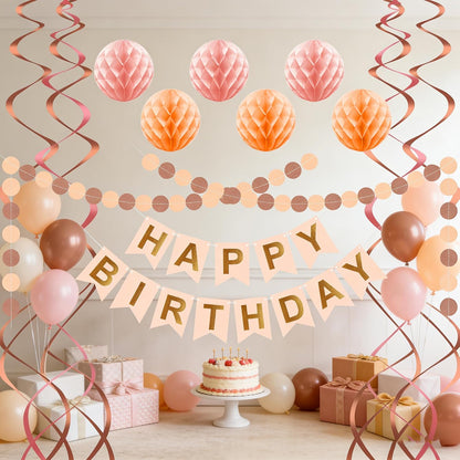 Pink Peach Birthday Decorations - Happy Birthday Banner Peach Birthday Party Decorations, Pink birthday Supplies Birthday Party Decorations for Women Girls