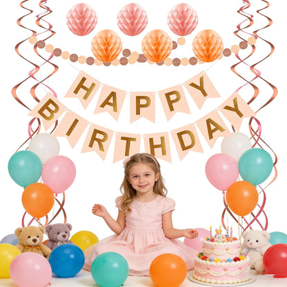Pink Peach Birthday Decorations - Happy Birthday Banner Peach Birthday Party Decorations, Pink birthday Supplies Birthday Party Decorations for Women Girls