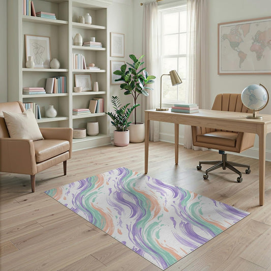 4'x6' Washable Modern Swirl Area Rug, Peach Flatwoven Floor Mat Non-Slip Chair-Friendly Carpet for Home Office, Gaming Room, Under Desk | Ref:2121374