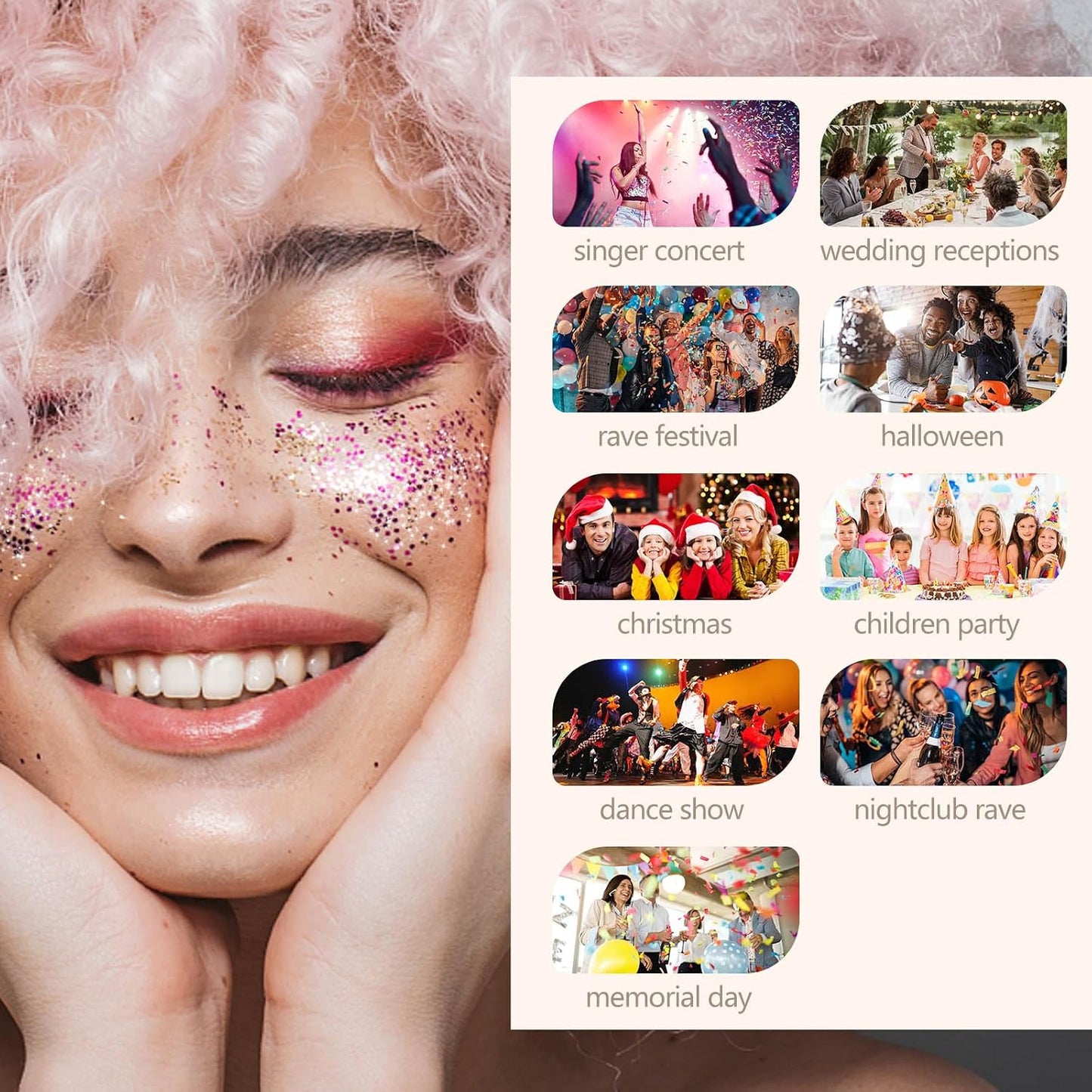 6PCS Pink Face Body Glitter Gel，Mermaid Holographic Sequins Chunky Glitter Paint for Party Singer Concerts Music Festival Rave Accessories for Girls Women Face Body Hair Sparkling Makeup