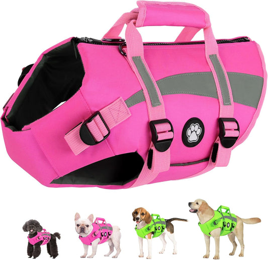 Dogcheer Harness-Style Dog Flotation Vest with Rescue Handle, Reflective Safety Dog Life Jacket, Adjustable Puppy Water Vest for Swimming, Boating, Pool & Beach - Pink, S