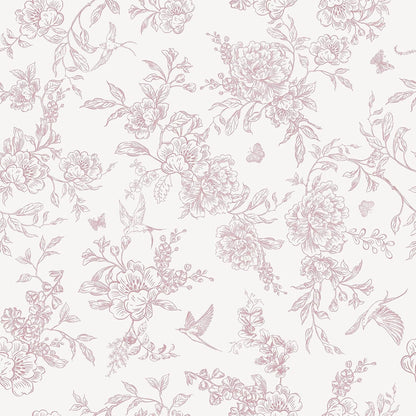 VEELIKE Dusty Pink Chinoiserie Floral Peel and Stick Wallpaper Vintage Toile Wallpaper 17.7''x118'' Self Adhesive Contact Paper Removable Cottage Bird Flower Wall Paper for Bedroom Nursery Bathroom