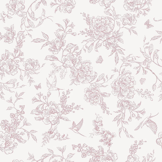 VEELIKE Dusty Pink Chinoiserie Floral Peel and Stick Wallpaper Vintage Toile Wallpaper 17.7''x118'' Self Adhesive Contact Paper Removable Cottage Bird Flower Wall Paper for Bedroom Nursery Bathroom