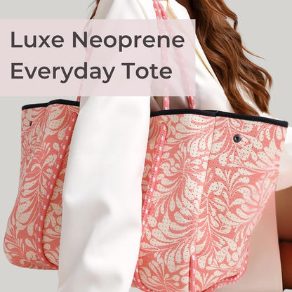 POPUPS Large Neoprene Tote Bag for Women - Everyday Designer Handbag for Travel Work and Beach with Pockets and Zipper Pouch