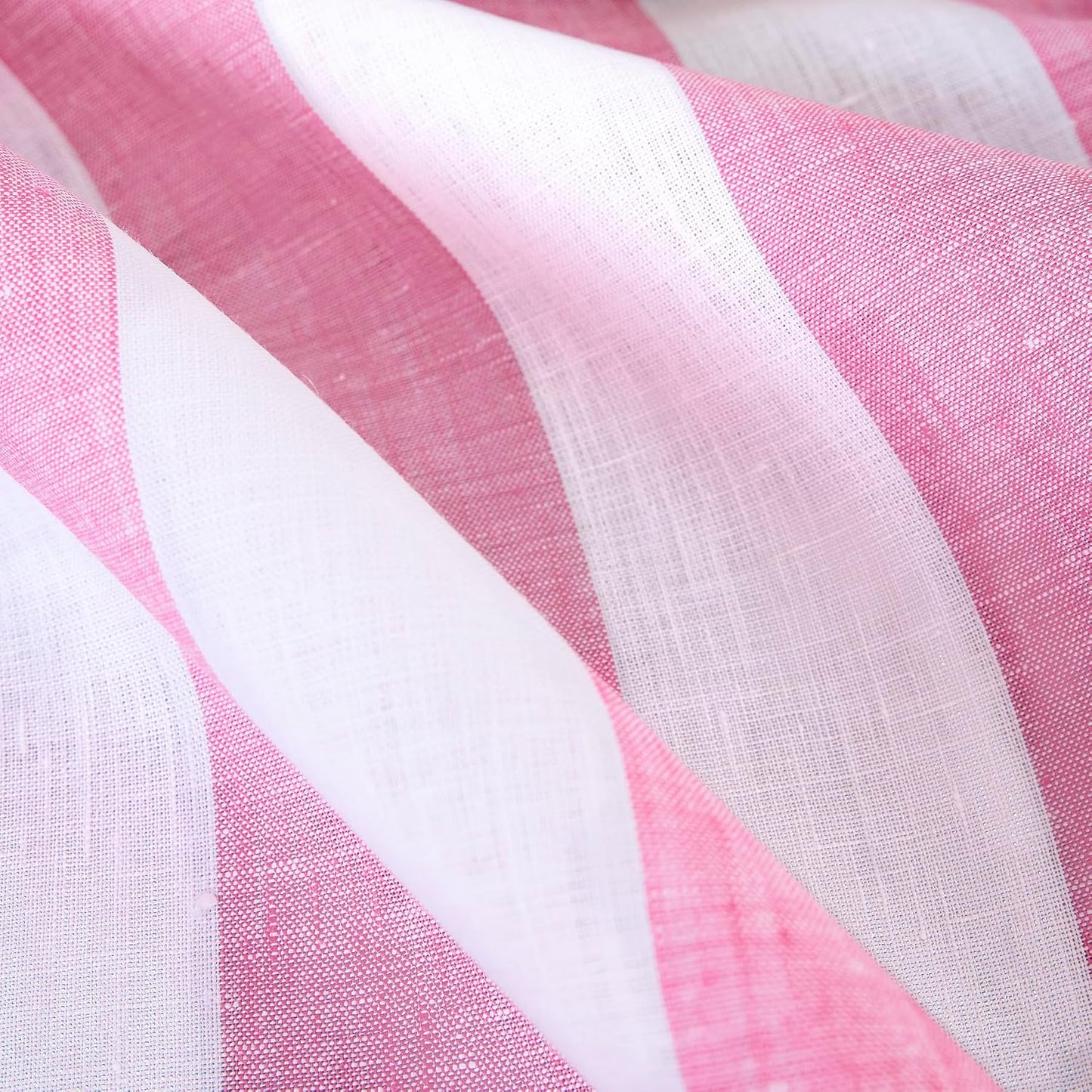 Solino Home Linen Striped Tablecloth 60 x 144 Inch - 100% Pure Linen Pink and White Table Cloth for Rectangle Tables - Cabana Stripe, Machine Washable Tablecloth for Summer