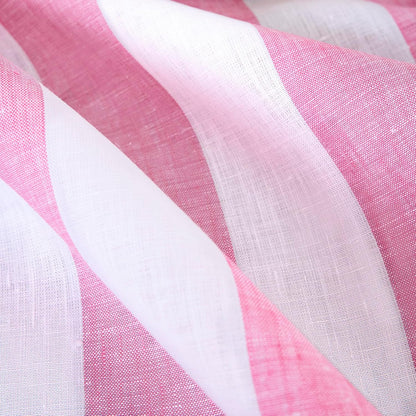 Solino Home Linen Striped Tablecloth 60 x 144 Inch - 100% Pure Linen Pink and White Table Cloth for Rectangle Tables - Cabana Stripe, Machine Washable Tablecloth for Summer