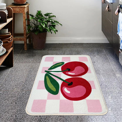 SHIYUE Cute Cherry Bath Mat for Bathroom Checkered, Non Slip Extra Soft Fluffy Absorbent Microfiber Fun Shower Decor (Pink 21"x30")
