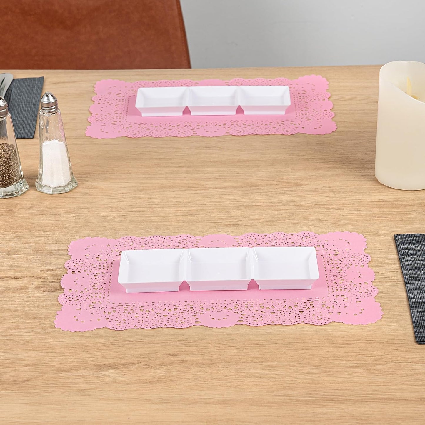 Restaurantware-Pastry Tek 12 x 7 Inch Paper Lace Doilies, 100 Rectangle Disposable Table Doilies - Elegant Lace Finish, Long Lasting, Pink Paper Lace Doilies, for Pastries, Cupcakes, Desserts